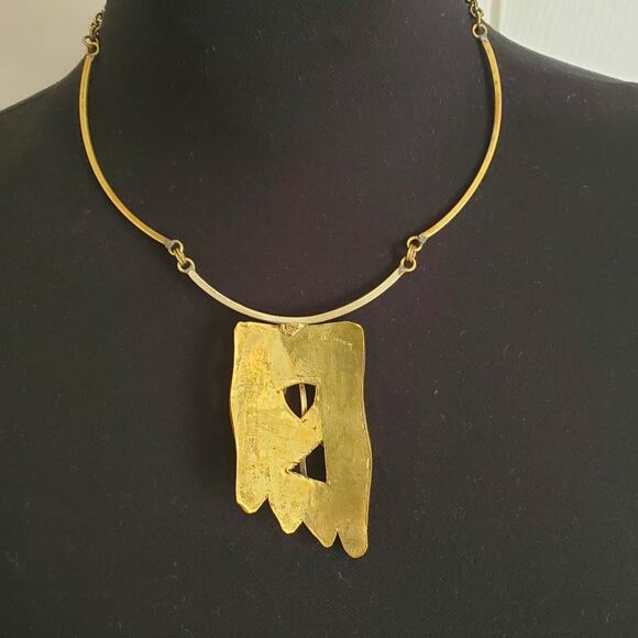 Modernist Artisan Confetti Pendant Necklace Earrings Set Mixed Metals Abstract - Picture 3 of 14